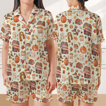 Fall Pajama Set, Pumpkin Season Sleepwear, Fall Harvest Loungewear Set, Autumn Doodle Pajamas, Cozy Season Pjs, Fall Coffee, Fall vibes