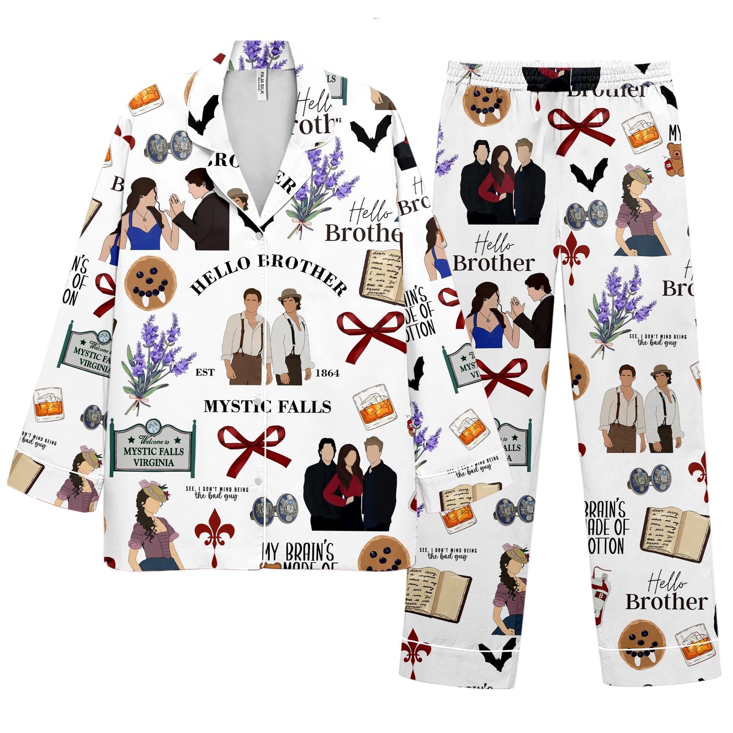 Vampire Diaries Satin Pajamas Shorts, Hello Brother Sleepwear, Movie Pajamas Set, Satin Movie Pajamas, Gift For Her