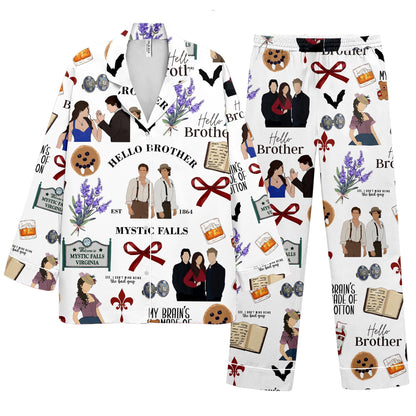 Vampire Diaries Satin Pajamas Shorts, Hello Brother Sleepwear, Movie Pajamas Set, Satin Movie Pajamas, Gift For Her