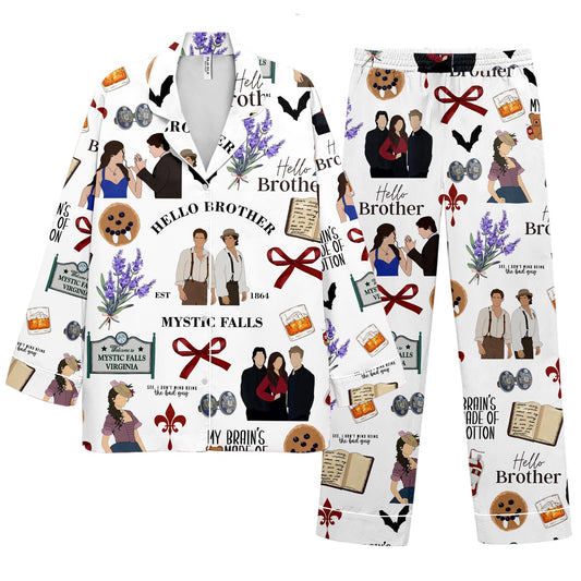 Vampire Diaries Satin Pajamas Shorts, Hello Brother Sleepwear, Movie Pajamas Set, Satin Movie Pajamas, Gift For Her