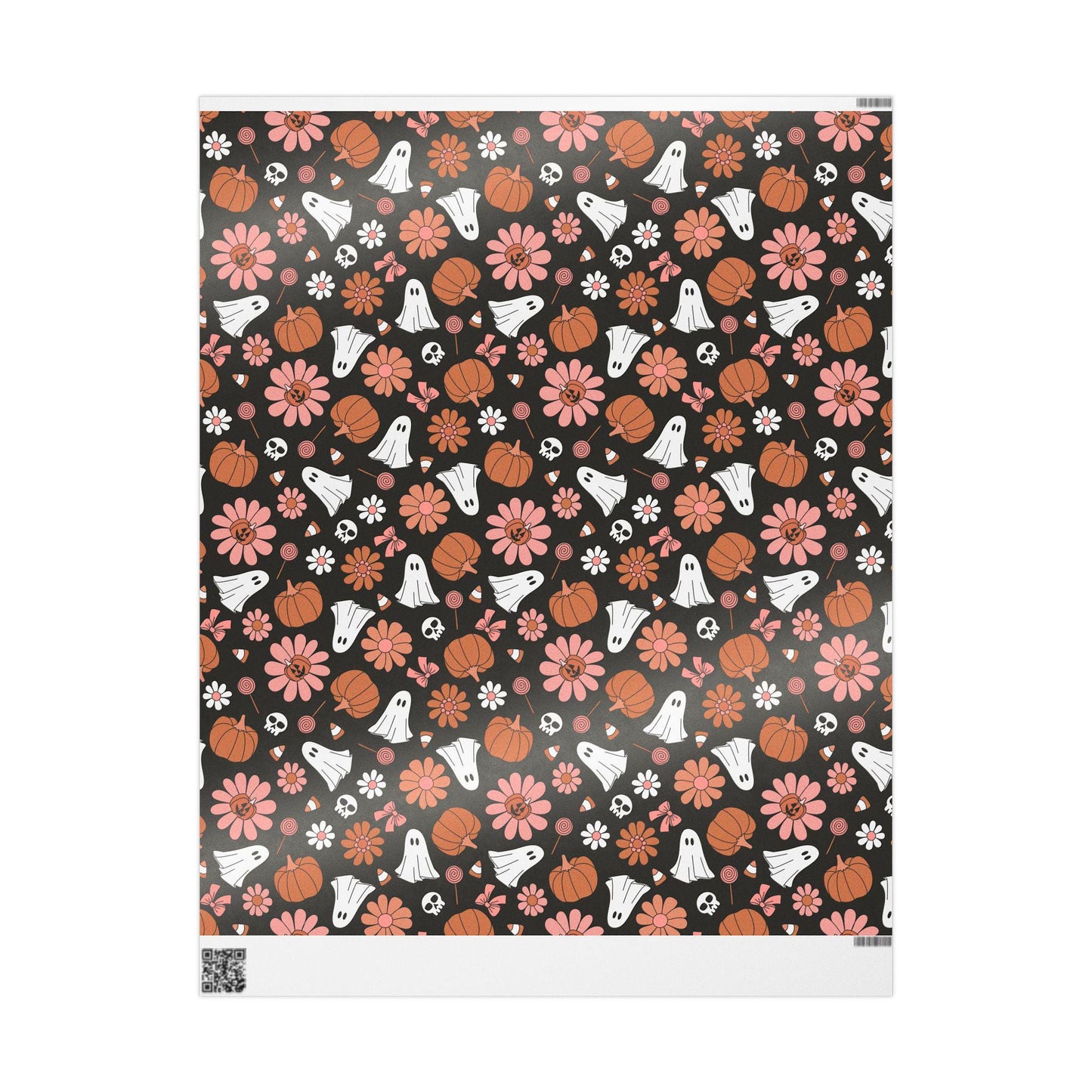 Ghost and Pumpkin Halloween Wrapping Paper Roll, Trick or Treat Spooky Gift Wrap for October Groovy Retro Party Packaging