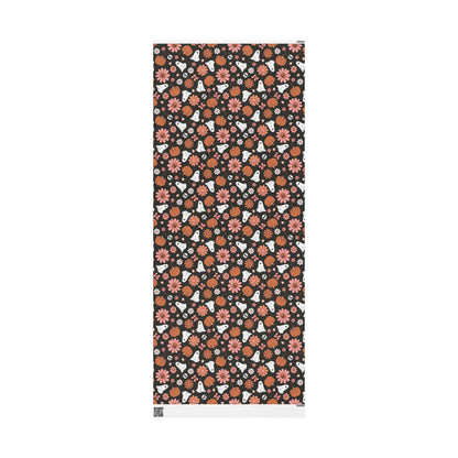 Ghost and Pumpkin Halloween Wrapping Paper Roll, Trick or Treat Spooky Gift Wrap for October Groovy Retro Party Packaging