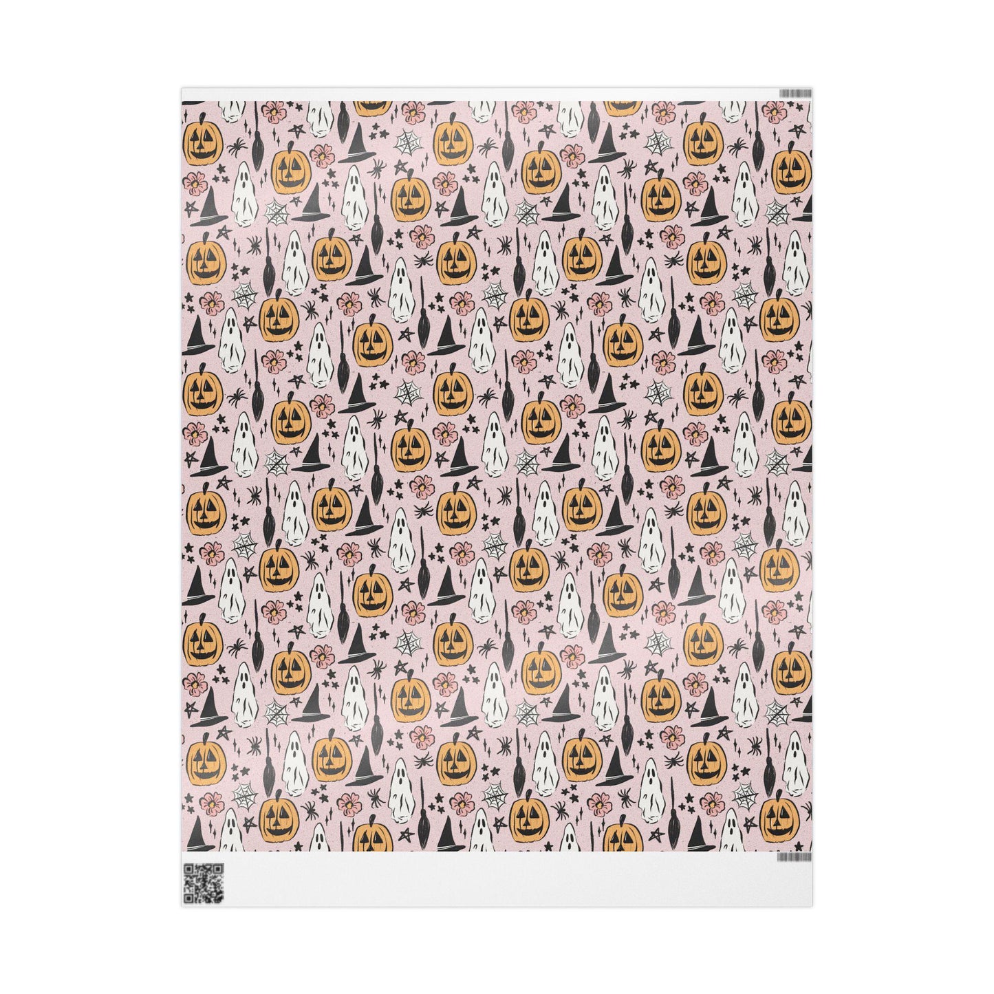 Halloween Wrapping Paper Roll, Retro-Inspired Gift Wrap with Ghosts, Pumpkins and Stars, Vintage Spooky Vibes
