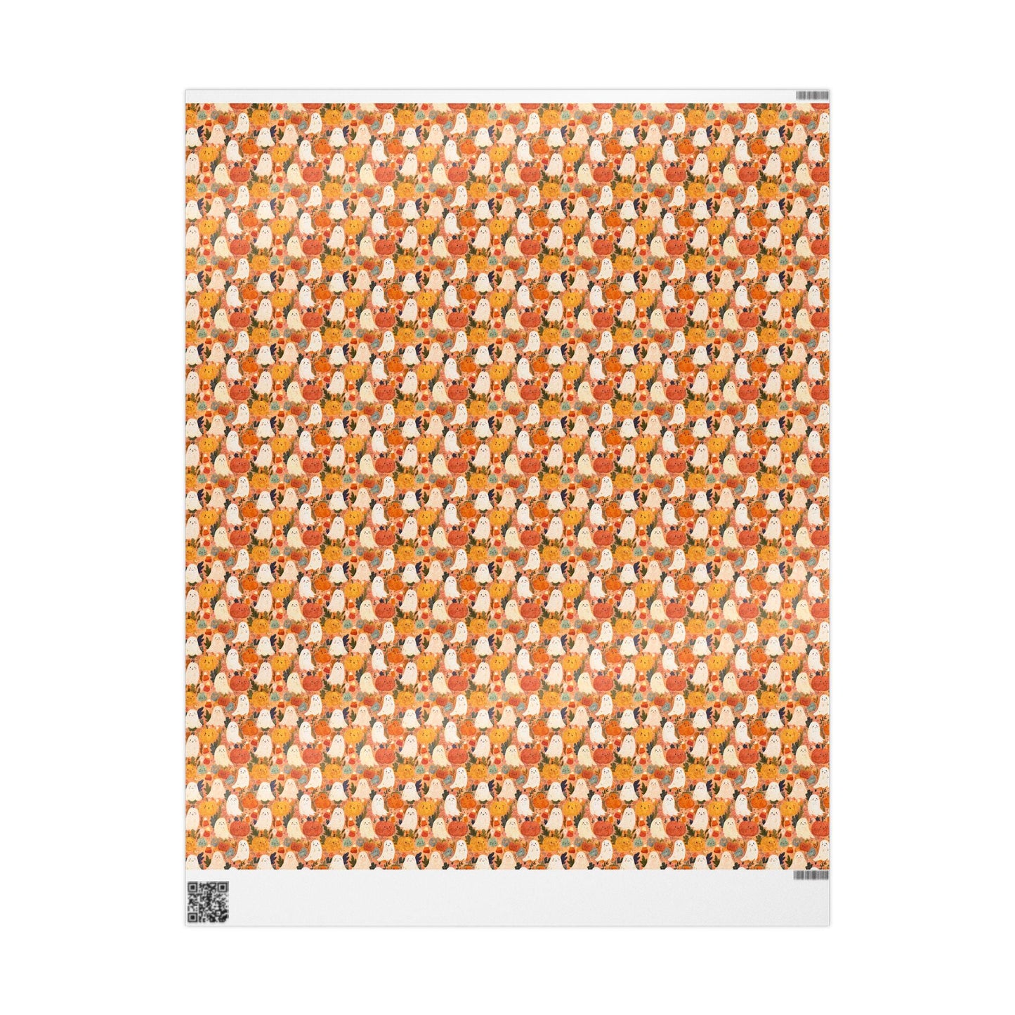 Cute Watercolor Halloween Wrapping Paper Roll, Pastel Ghosts and Pumpkins Gift Wrap, Soft Spooky Fall Party Decor