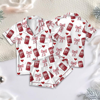Dr Pepper Satin Pajamas Set, Dr Pepper Soda Lover Pajamas, Lover Drinks Loungewear, Coquette Diet Pepper Sleepwear, Gift for Dr Pepper Lover