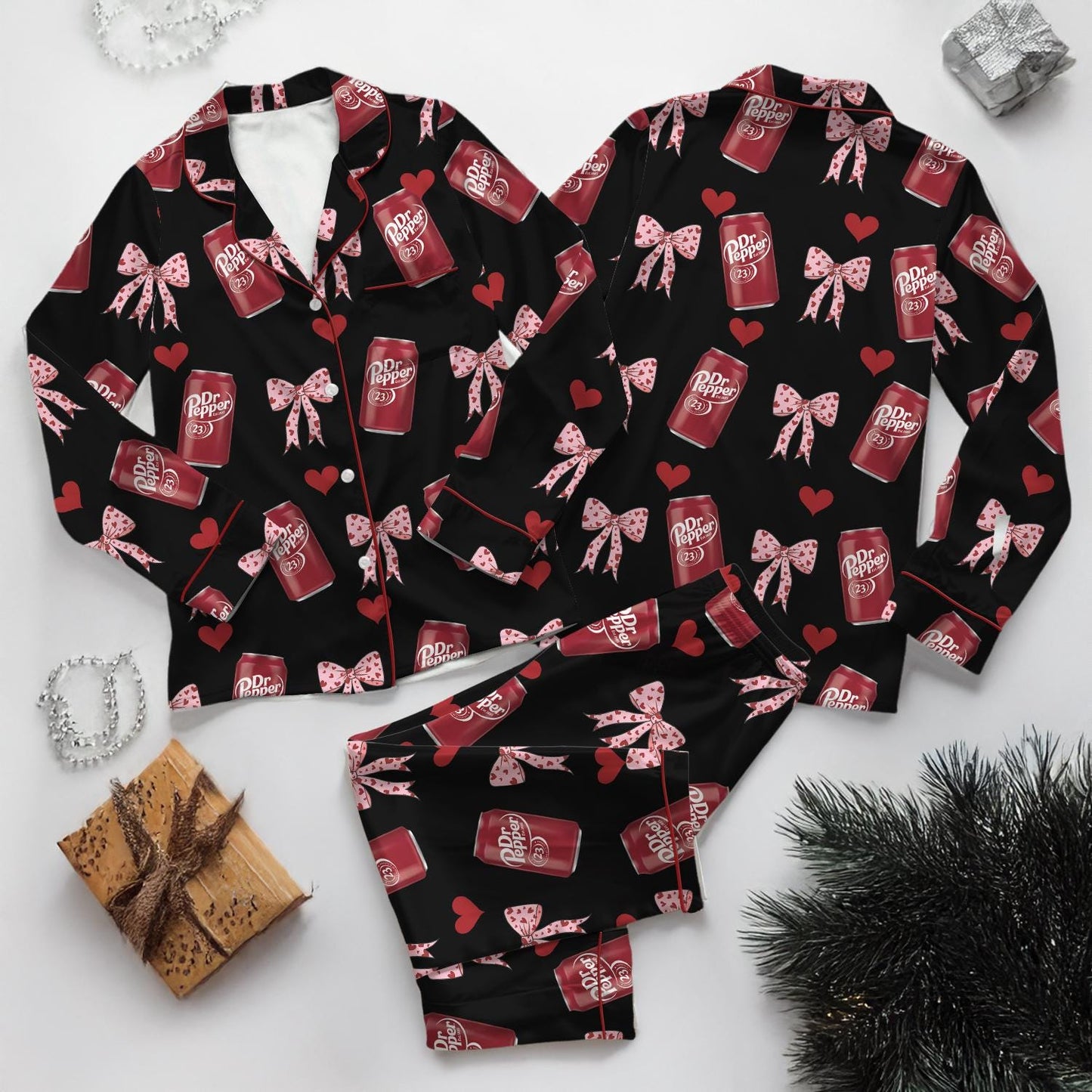 Dr Pepper Satin Pajamas Set, Dr Pepper Soda Lover Pajamas, Lover Drinks Loungewear, Coquette Diet Pepper Sleepwear, Gift for Dr Pepper Lover