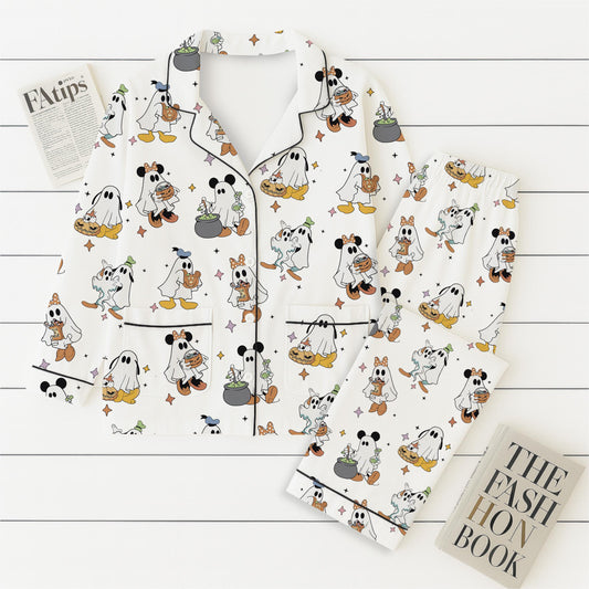 Halloween WDW Ghost Pajamas Set, Halloween Ghost Mouse Sleepwear, Cute Cartoon Homewear, Cozy Fall Nightwear, Trick Or Treat Pajamas
