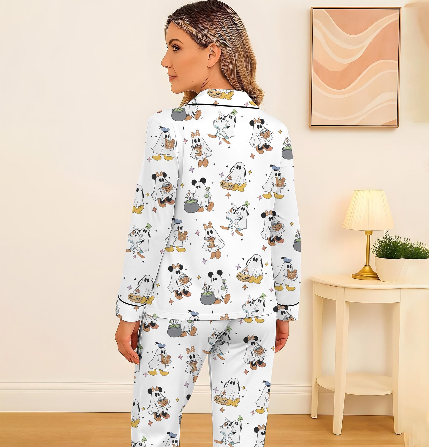 Halloween WDW Ghost Pajamas Set, Halloween Ghost Mouse Sleepwear, Cute Cartoon Homewear, Cozy Fall Nightwear, Trick Or Treat Pajamas