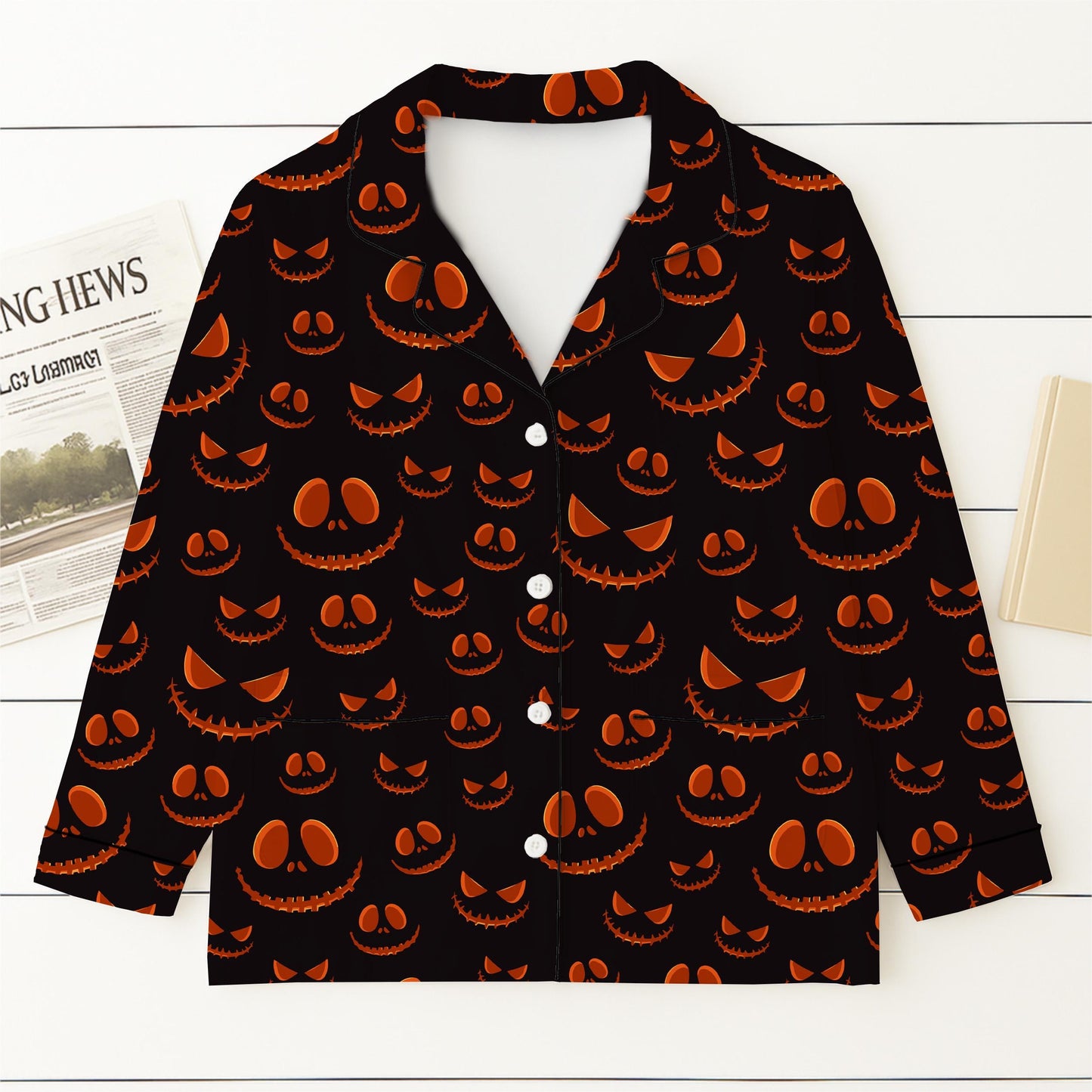 Halloween Pumpkin Face Pajamas Set, Scary Pumpkin Sleepwear, Halloween Pattern Homewear, Spooky Season Gift, Halloween Gift