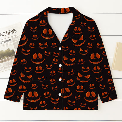 Halloween Pumpkin Face Pajamas Set, Scary Pumpkin Sleepwear, Halloween Pattern Homewear, Spooky Season Gift, Halloween Gift