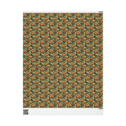 Halloween Gift Wrap Roll with Jack-o-Lantern Faces, Creepy Pumpkin Spooky Wrapping Paper for October Gifting