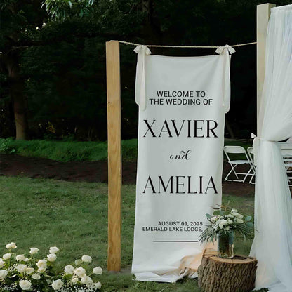 Personalized Wedding Welcome Sign, Custom Outdoor Ceremony Banner, Bride and Groom Name Sign, Rustic Mountain Wedding Decor, Gift For Her
