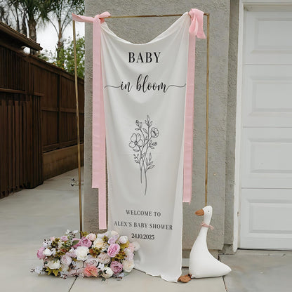 Baby in Bloom Baby Shower Welcome Sign, Custom Floral Banner, Personalized Baby Shower Backdrop, Elegant Boho Baby Party Decor for Girl, Boy