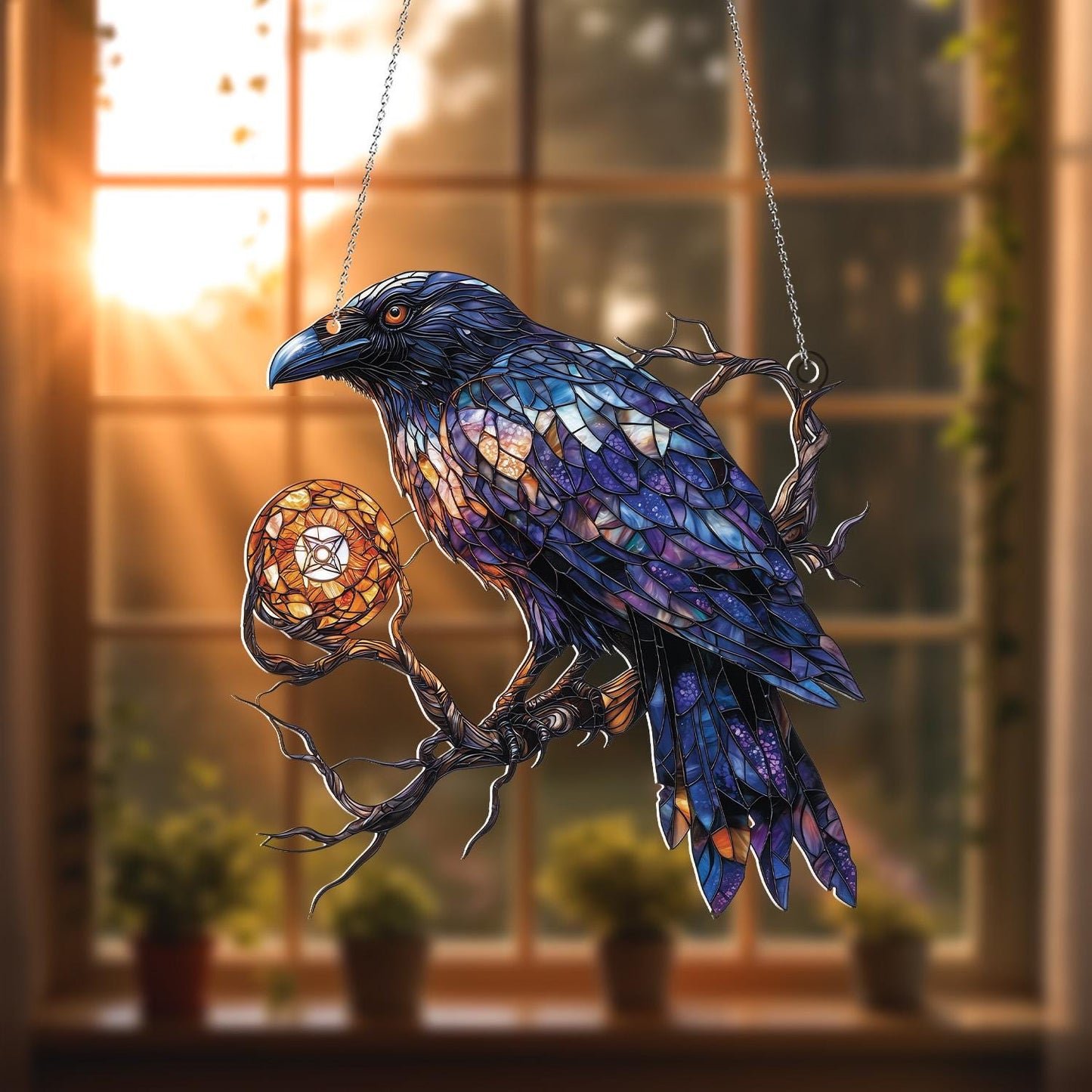 Raven Acrylic Window Hanging, Crow Decor, Acrylic Bird Window Hangings Art Decoration, Gift for dad, Bird lovers, House decor