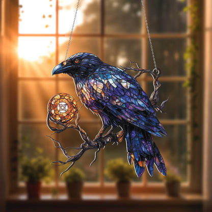 Raven Acrylic Window Hanging, Crow Decor, Acrylic Bird Window Hangings Art Decoration, Gift for dad, Bird lovers, House decor