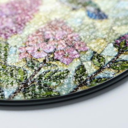 Hummingbird and Hydrangea Round Suncatcher Window Decor Stained Glass Gift for Mom