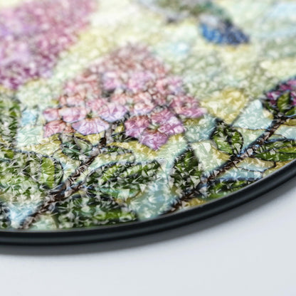 Hummingbird and Hydrangea Round Suncatcher Window Decor Stained Glass Gift for Mom