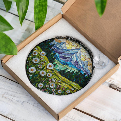 Wildflower Mountain Landscape Suncatcher Window Hanging Nature Art Gift for Mom