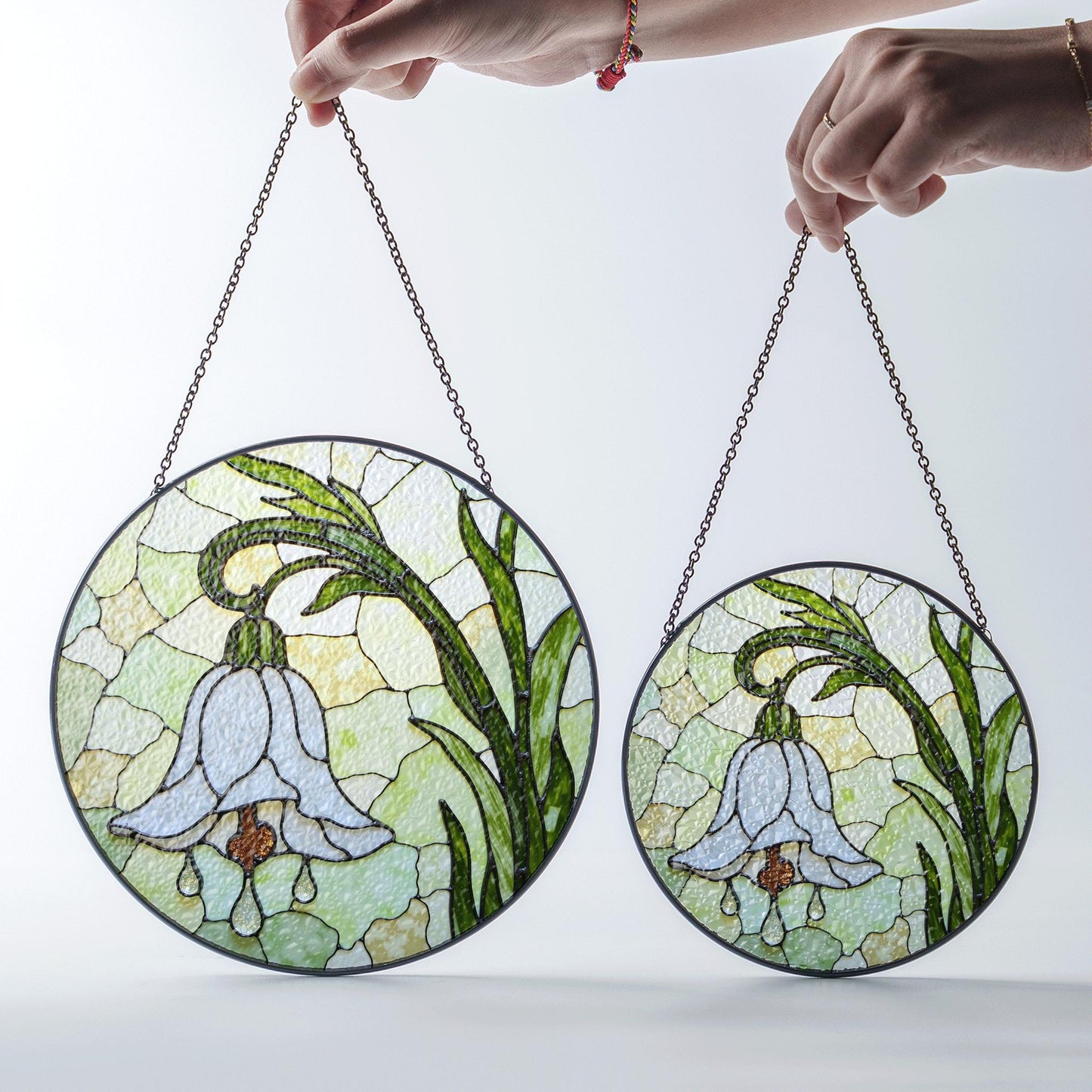 White Bell Flower Stained Glass Suncatcher Floral Window Hanging Gift for Moms and Garden Lovers