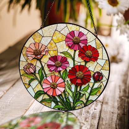 Pink Red Wildflowers Suncatcher Stained Glass Window Decor Gift for Mom Mother Birthday Garden Lover
