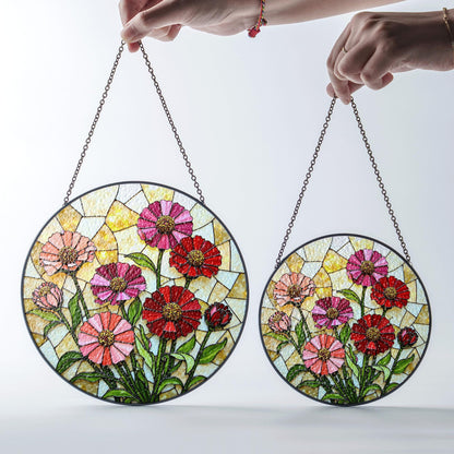 Pink Red Wildflowers Suncatcher Stained Glass Window Decor Gift for Mom Mother Birthday Garden Lover
