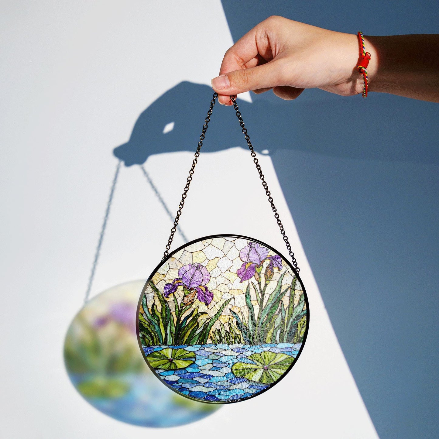 Purple iris garden stained glass suncatcher window decor floral ornament mothers day gift