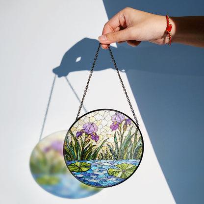 Purple iris garden stained glass suncatcher window decor floral ornament mothers day gift