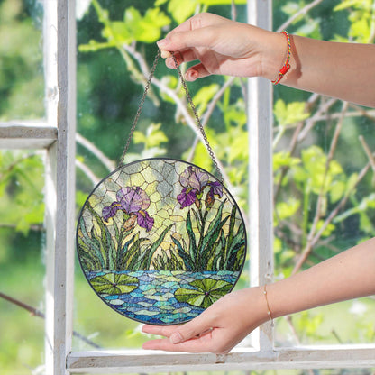 Purple iris garden stained glass suncatcher window decor floral ornament mothers day gift