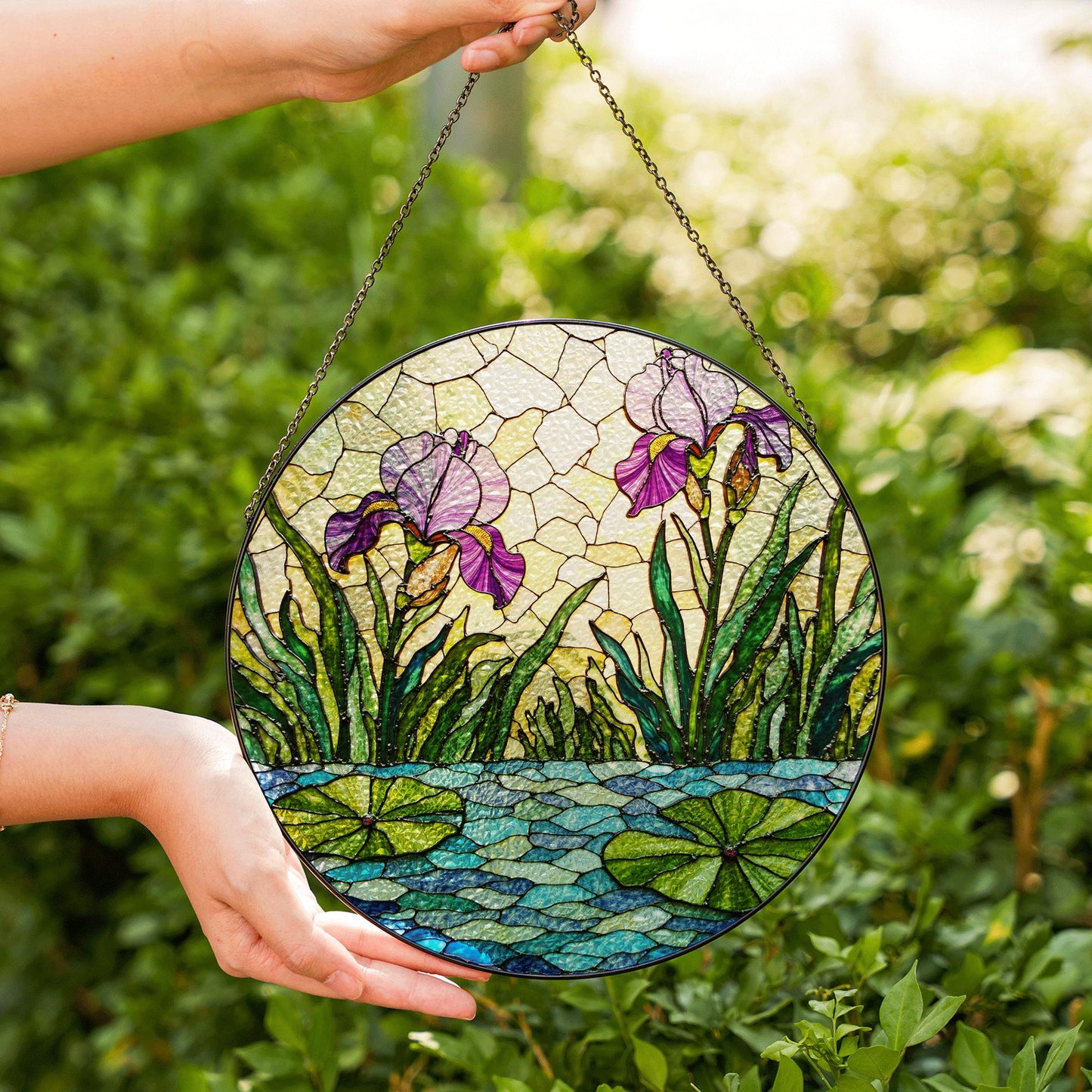 Purple iris garden stained glass suncatcher window decor floral ornament mothers day gift