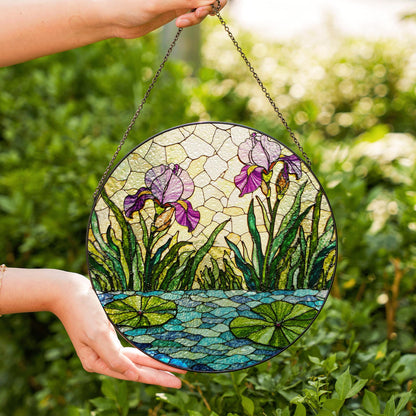 Purple iris garden stained glass suncatcher window decor floral ornament mothers day gift