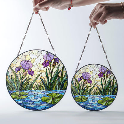 Purple iris garden stained glass suncatcher window decor floral ornament mothers day gift