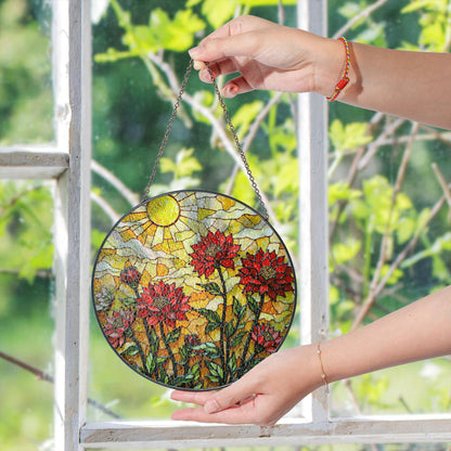 Red wildflower stained glass window sun catcher floral garden art gift for mothers day birthday or nature lover