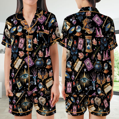 Witchy Halloween Satin Pajamas Set, Spooky Season Short Long Sleeve Pajama Set, Trick Or Treat Sleepwear, Witch Lover Pajamas Set