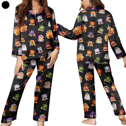 Halloween Pajama Set for Women,Witchy Pumpkin Pajamas,Halloween Sleepwear,Casual Comfy Short Sleeve Top&Shorts Set,Halloween Gift For Family