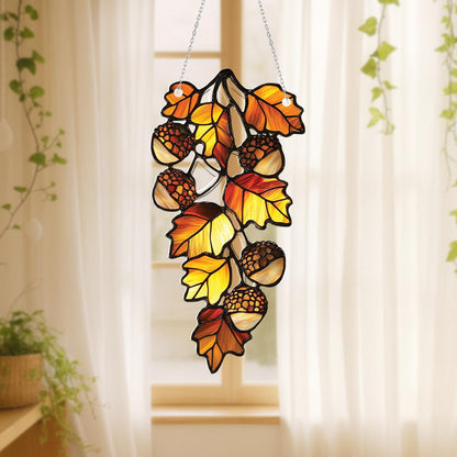 Autumn Leaves and Acorns Window Hanging, Fall Window Decor, Harvest Home Accent, Autumn Leaves Art, Cozy Fall Gift for Home