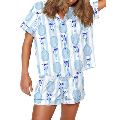 Coquette Tennis Silky Satin Pajama Set For Women  Pajamas Set