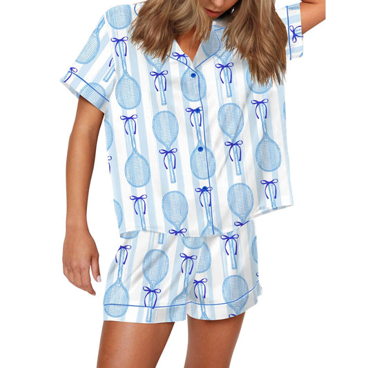 Coquette Tennis Silky Satin Pajama Set For Women  Pajamas Set