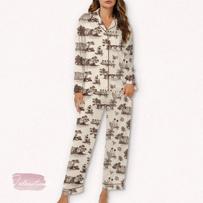 Pride and Prejudice Journal Set – Toile-Inspired Austen Pajamas with Pemberley Sketches | Regencycore Literary Sleep Set