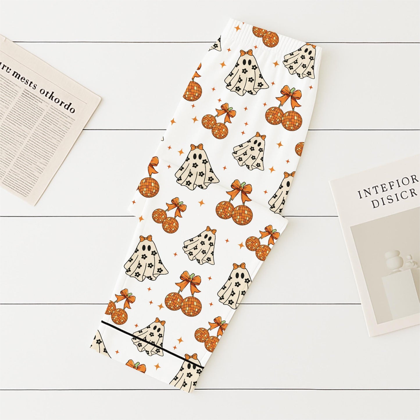 Halloween Ghost And Bow Pajamas Set, Halloween Cute Ghost Sleepwear, Cozy Loungewear, Spooky Season Gift, Fall Season Nightwear