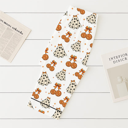 Halloween Ghost And Bow Pajamas Set, Halloween Cute Ghost Sleepwear, Cozy Loungewear, Spooky Season Gift, Fall Season Nightwear