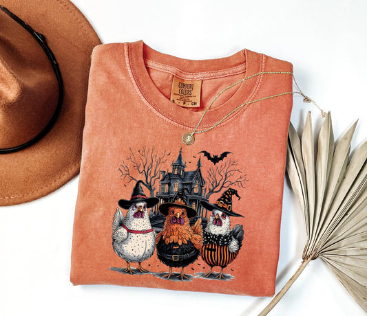 Comfort Colors® Cute Halloween Chicken Shirt, Chicken Lover Halloween Gift, Farmer Halloween, Chicken Mom Halloween Shirt, Thanksgiving Gift