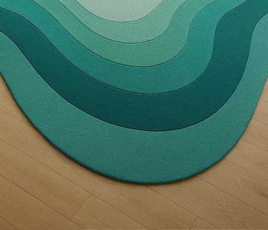Hand-Tufted Wool Wave Rug: Modern Green Floor Art
