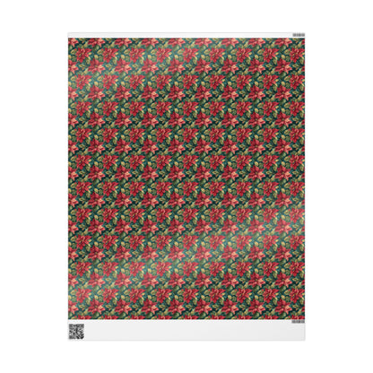 Poinsettia Christmas Wrapping Paper Roll, Watercolor Floral Gift Wrap for Elegant Winter Holiday Packaging #1