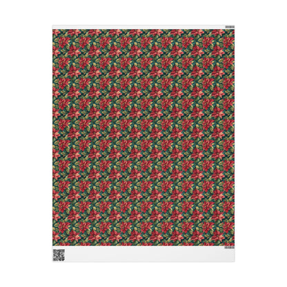 Poinsettia Christmas Wrapping Paper Roll, Watercolor Floral Gift Wrap for Elegant Winter Holiday Packaging #1