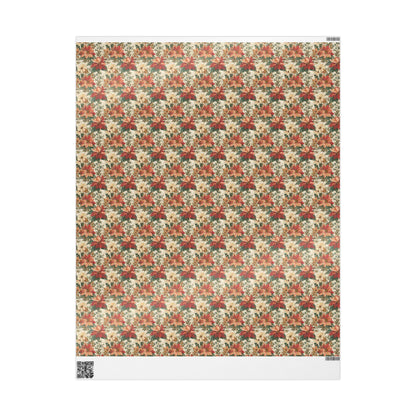 Floral Christmas Wrapping Paper Roll, Watercolor Poinsettia Design for Winter Holiday Gift Wrapping #4