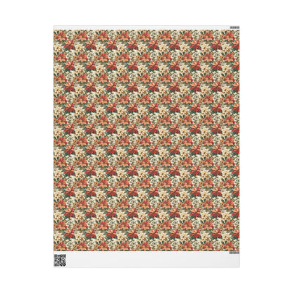 Floral Christmas Wrapping Paper Roll, Watercolor Poinsettia Design for Winter Holiday Gift Wrapping #4