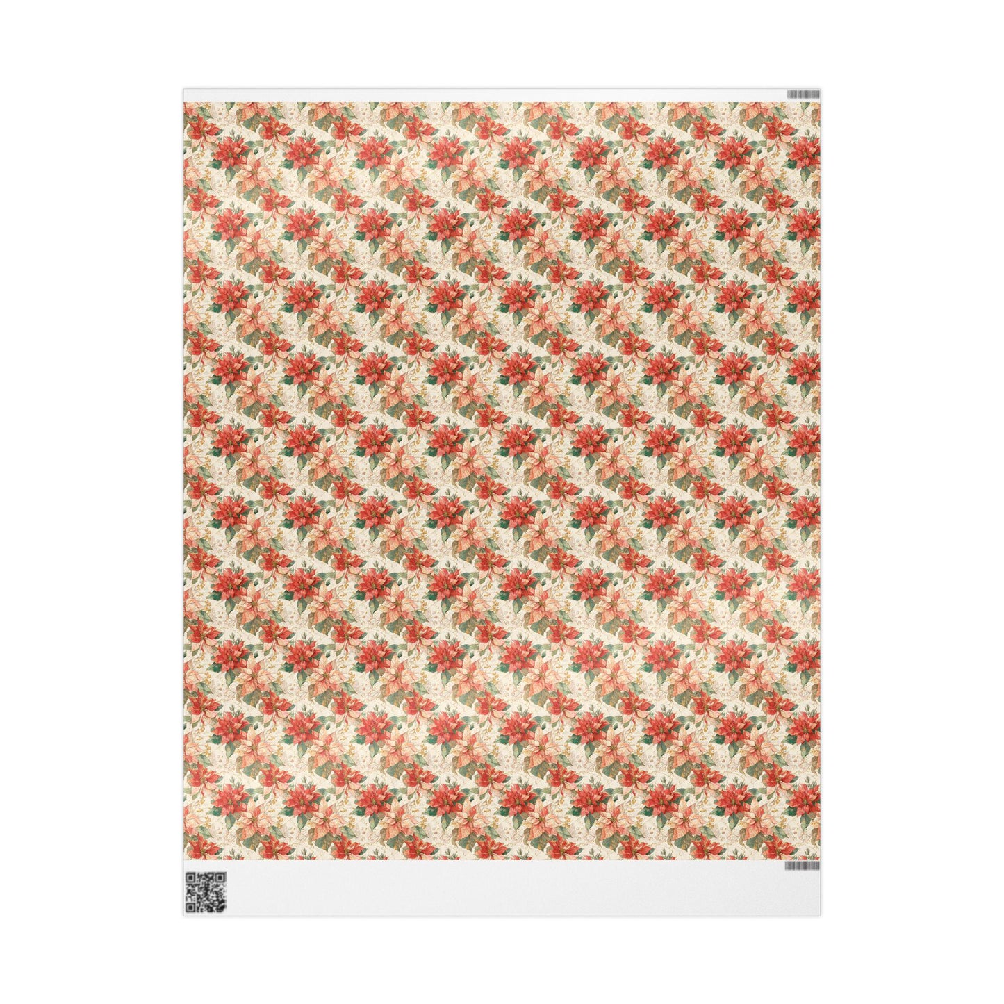 Premium Christmas Wrapping Paper Roll with Watercolor Poinsettias, Elegant Floral Gift Wrap Design #12