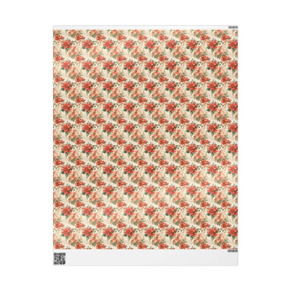 Premium Christmas Wrapping Paper Roll with Watercolor Poinsettias, Elegant Floral Gift Wrap Design #12