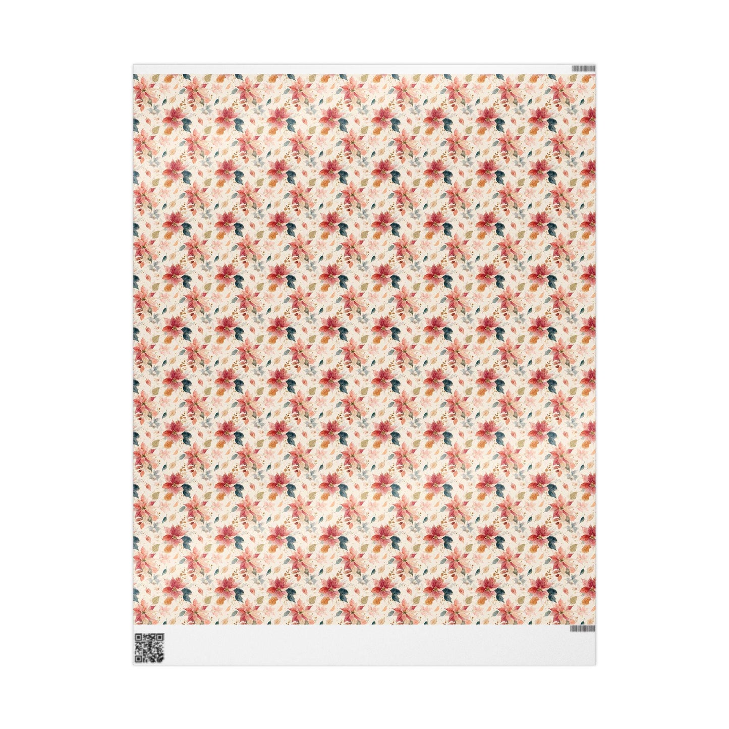 Elegant Watercolor Christmas Wrapping Paper Roll with Poinsettias and Winter Floral Art #16