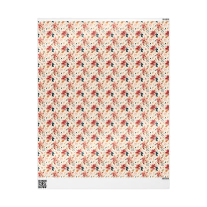 Elegant Watercolor Christmas Wrapping Paper Roll with Poinsettias and Winter Floral Art #16